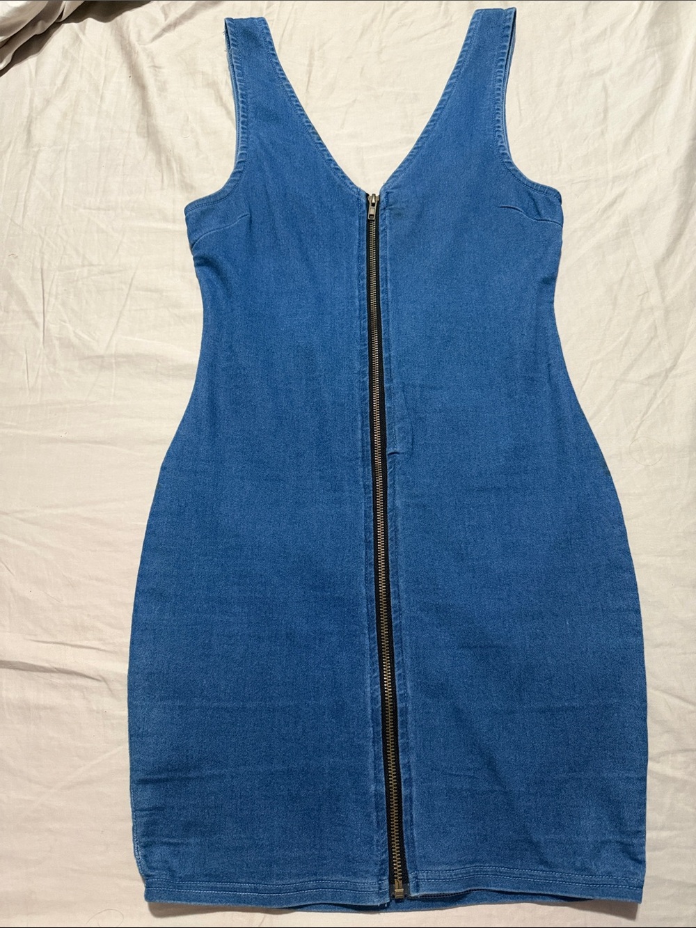 Denim-Style Blue Zip-Front Mini Dress
